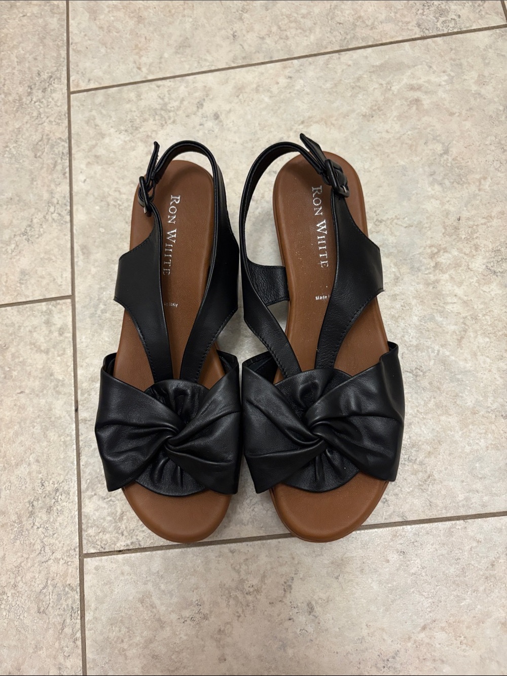 Ron White Women's Black Knot-Front Slingback Sandals NWOT